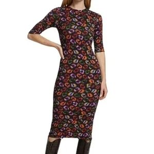 Rio Black Ikat Dyed Leopard Print Jersey Dress